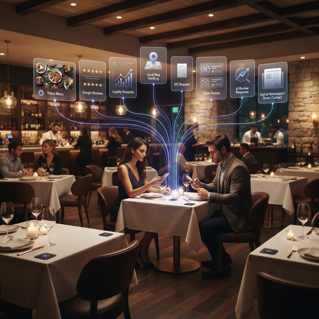 Ecosistema digital ChipMesa conectado a las mesas de un restaurante