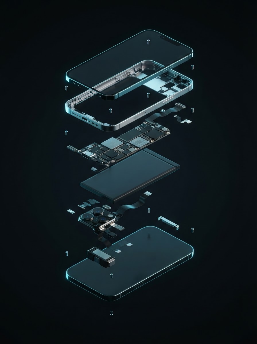 Exploded view of smartphone repair layers