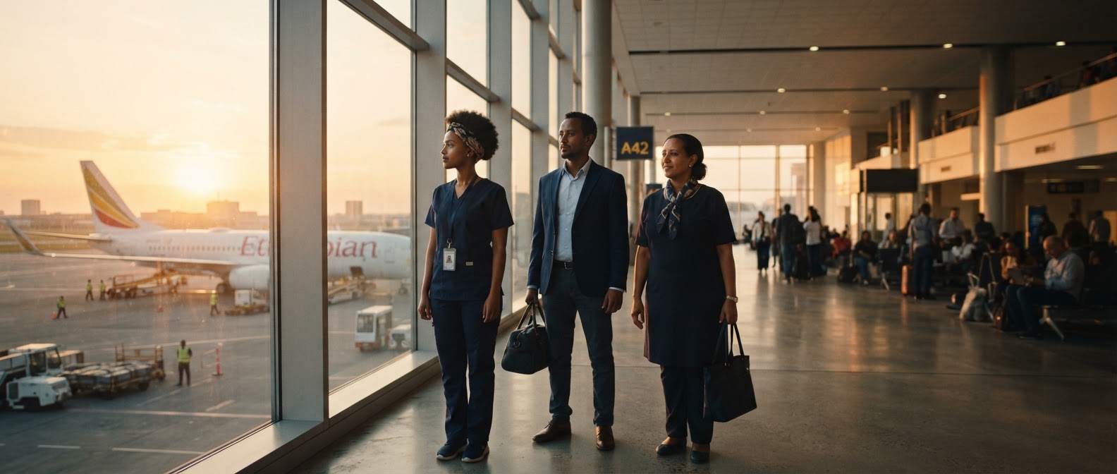 Ethiopian professionals at airport