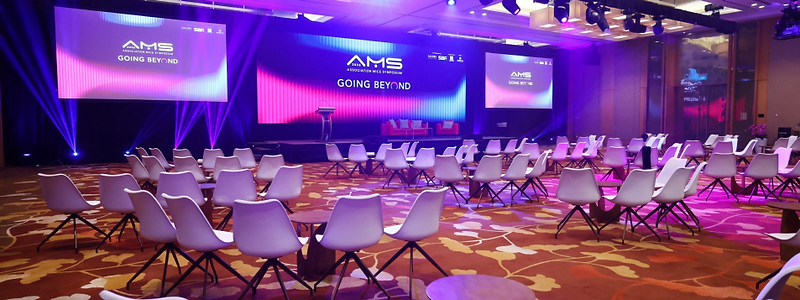 Conference event space set up for a presentation