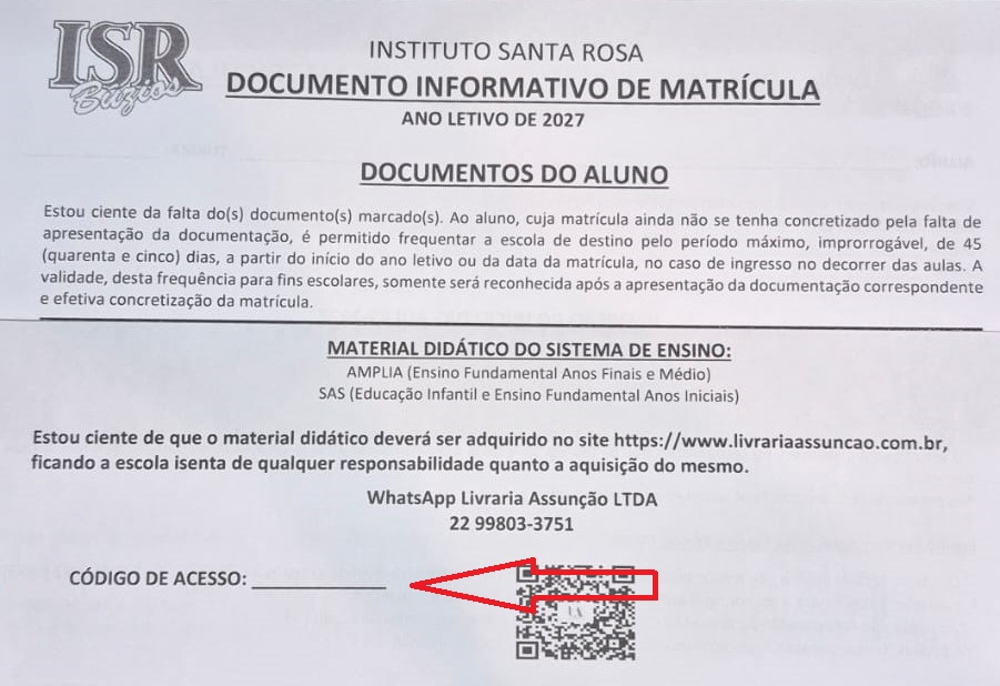 Exemplo do Informativo de Matrícula