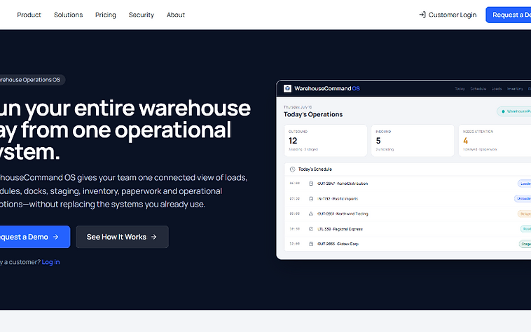 WarehouseCommand operations platform website project preview