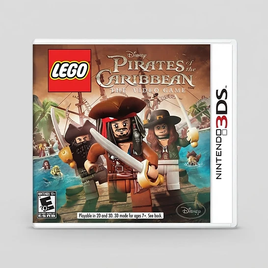 Front cover of LEGO Pirates of the Caribbean for Nintendo 3DS featuring Captain Jack Sparrow and pirate minifigures