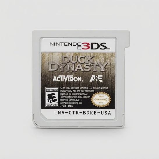 Front view of the Duck Dynasty game cartridge for Nintendo 3DS featuring a forest background label