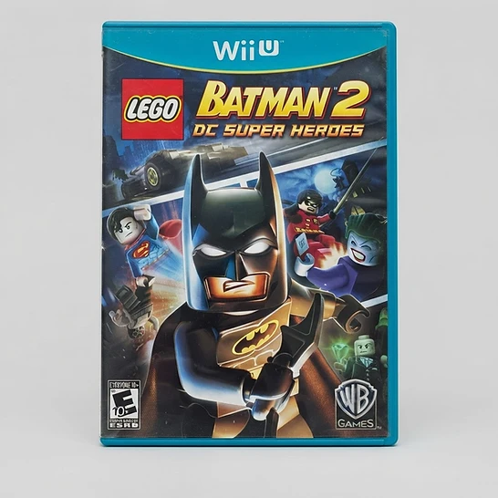 Front cover of the LEGO Batman 2: DC Super Heroes game for Wii U featuring Batman and other DC characters
