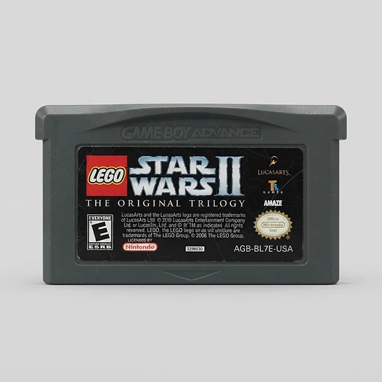 Grey LEGO Star Wars II: The Original Trilogy Nintendo Game Boy Advance cartridge showing the front label art