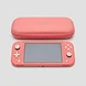 Coral Nintendo Switch Lite console shown from the front with a matching pink iVoler carrying case