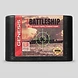 Super Battleship cartridge label for Sega Genesis featuring a naval combat scene with a green targeting reticle