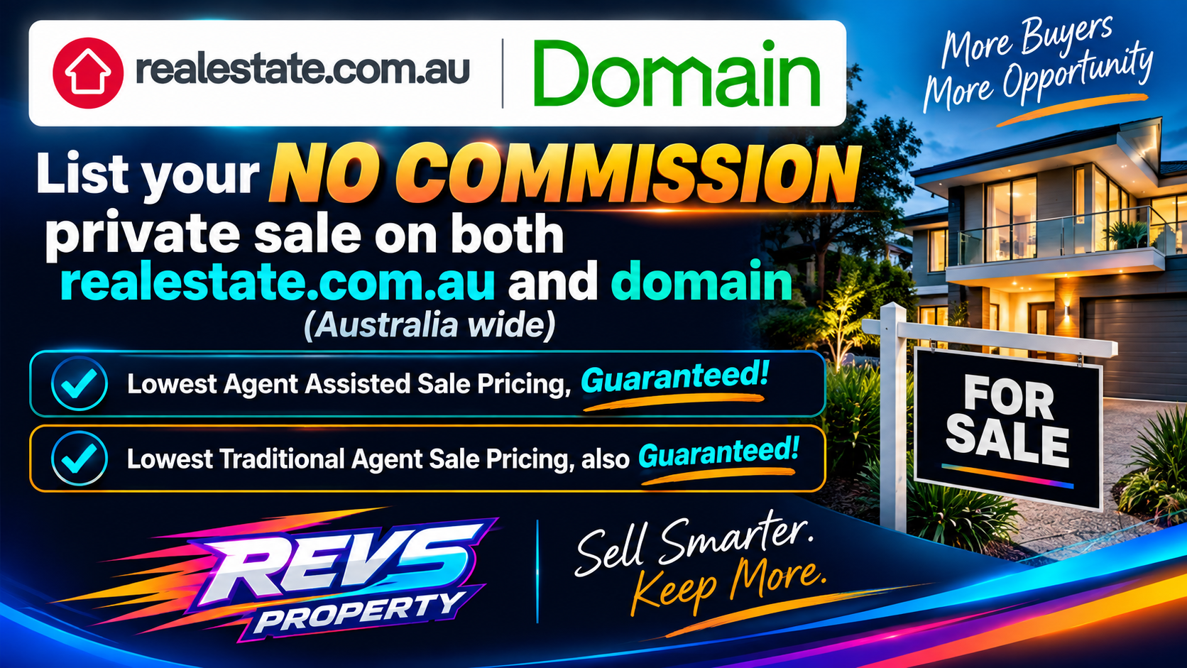 List your no commission private sale on realestate.com.au and domain - guaranteed lowest agent assisted and traditional agent sale pricing