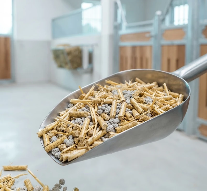 Heller, sauberer, moderner Pferdestall mit hochwertigen Strohpellets