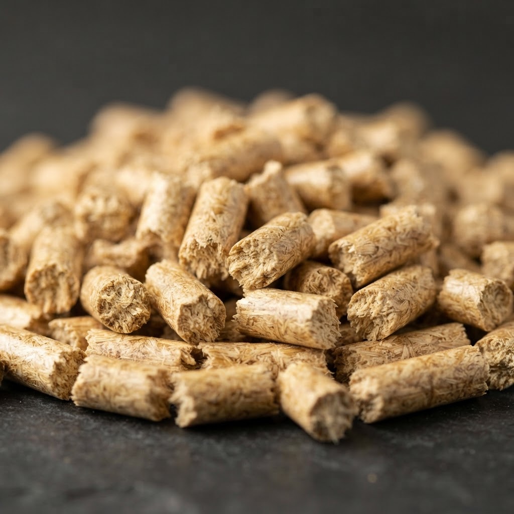 Kompakte goldfarbene Strohpellets
