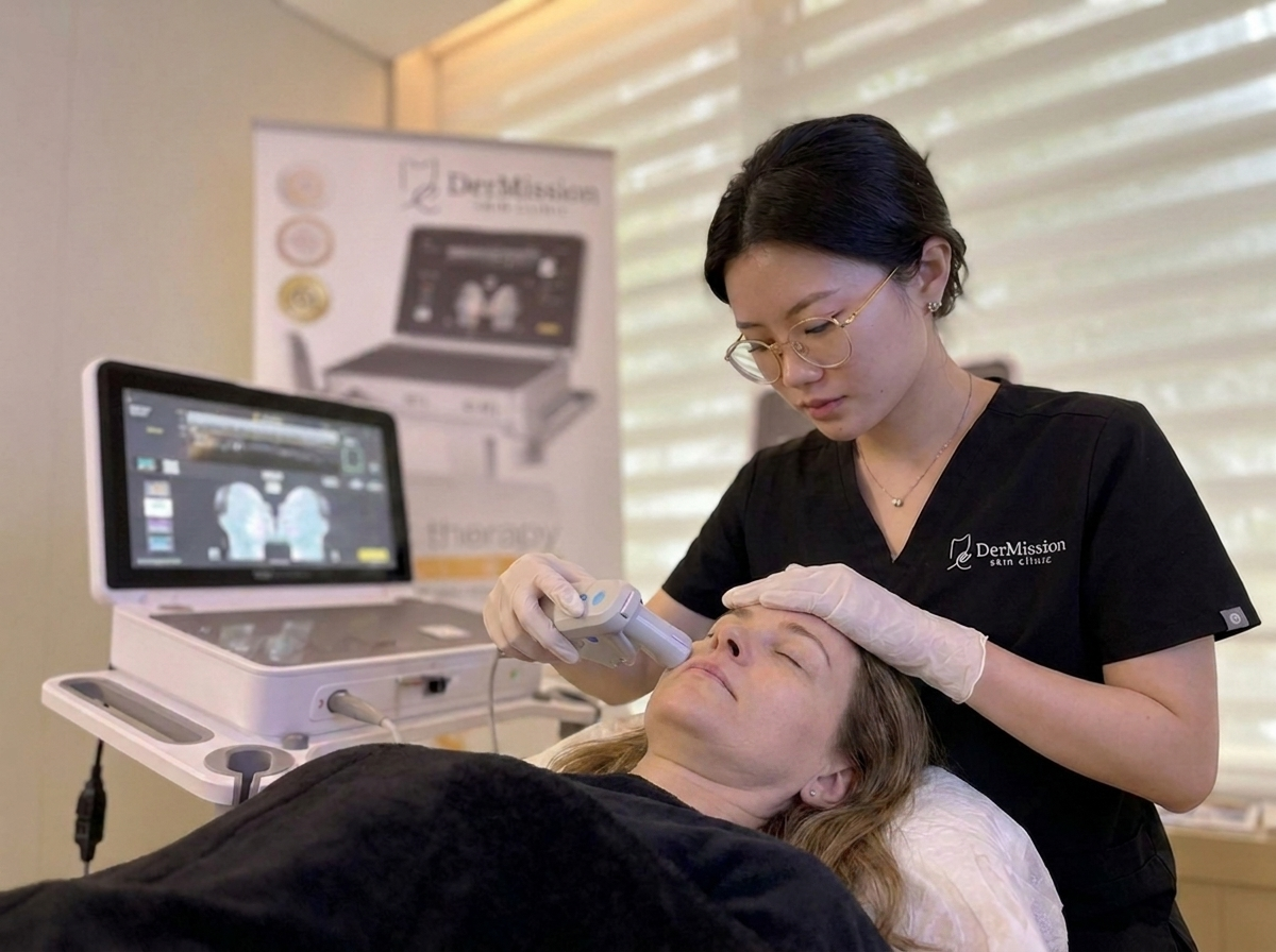 Dermission practitioner performing Ultherapy Prime treatment