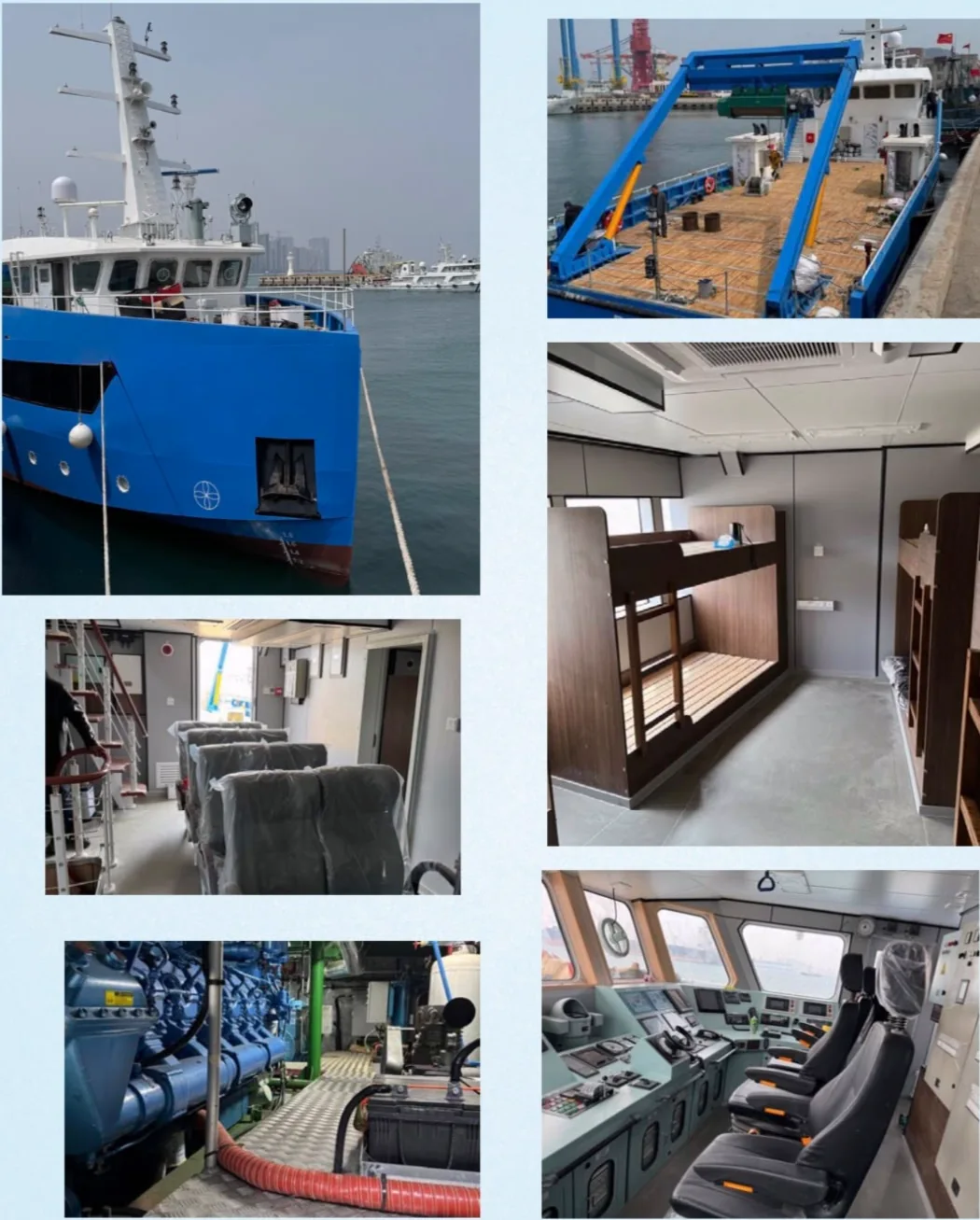 Six-view vessel and accommodation collage supplied with listing — illustrative/reference views