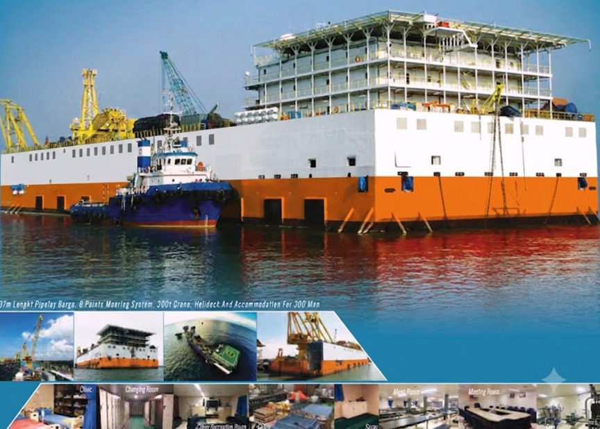 137.25M Pipelay Barge (300 Pax, 300T Crane, Helideck)
