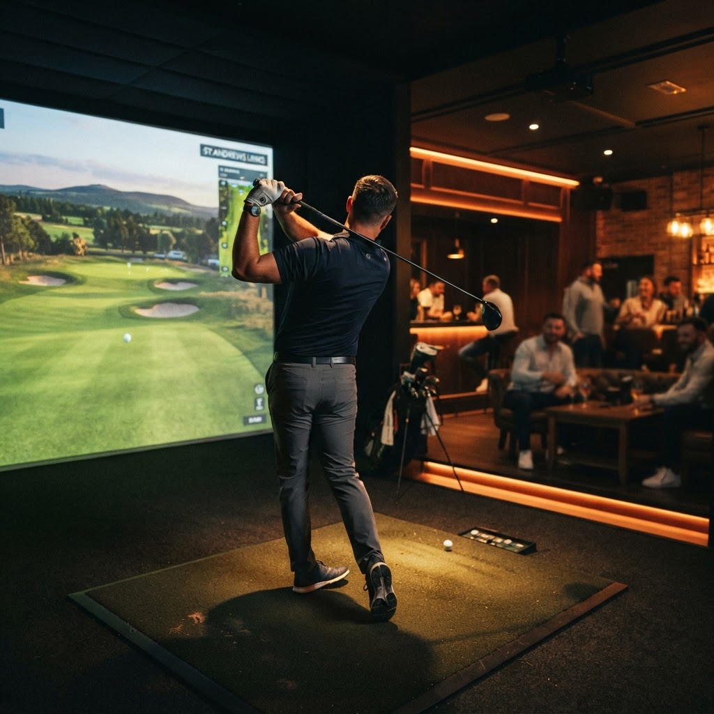 Spelers bij een golfsimulator