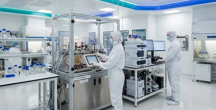 Sterile cleanroom for solid-phase peptide synthesis and HPLC purification