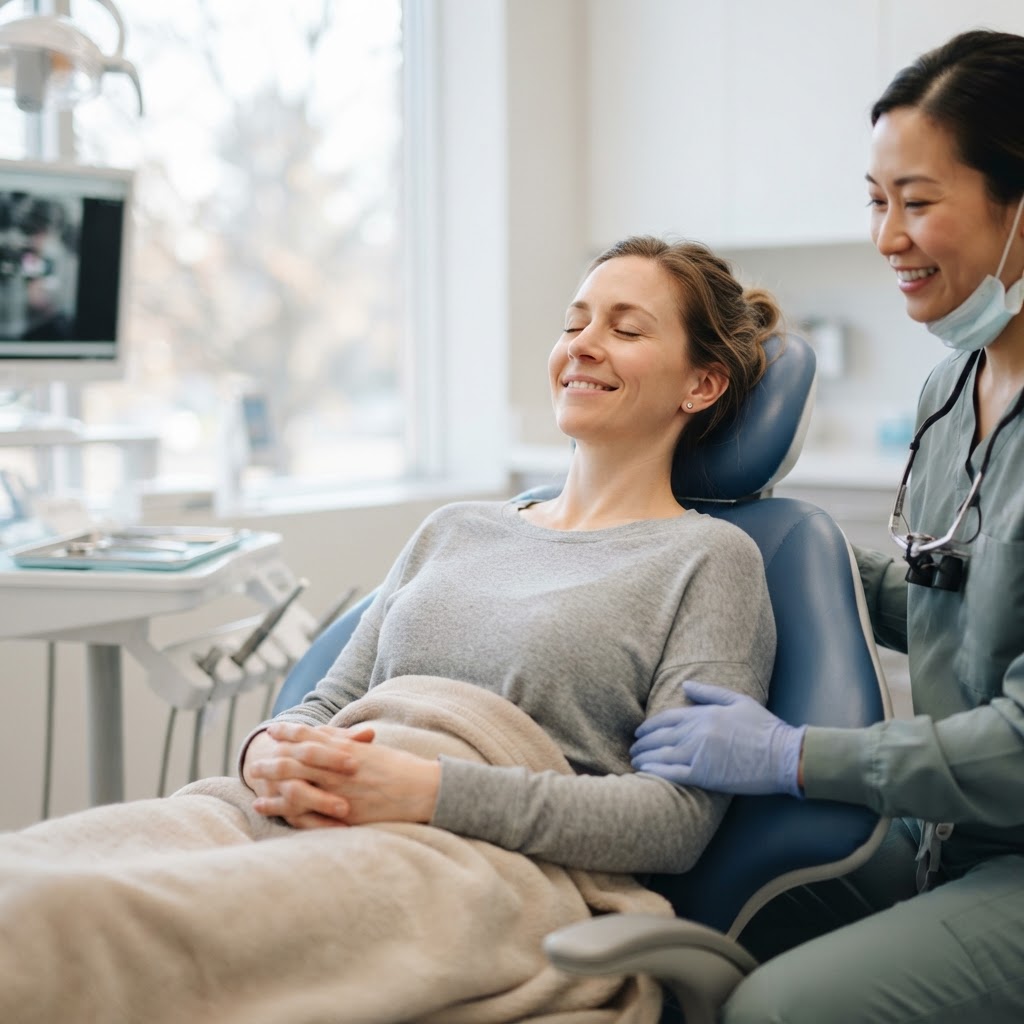 Patient relaxing comfortably after root canal treatment at Mega Dental Richmond TX