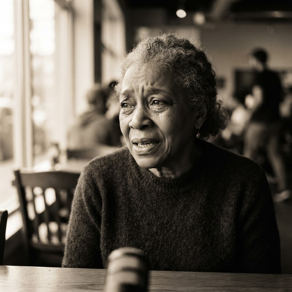 Cinematic close-up documentary image of a person showing genuine emotion during a fundraising interview