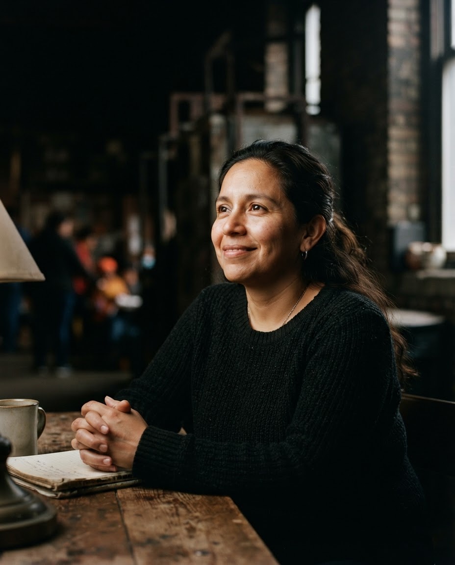 Nonprofit community advocate in a quiet moment of hope