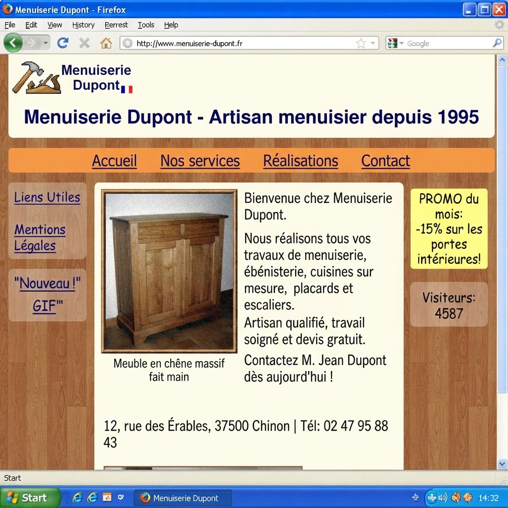 Site avant refonte — Un artisan menuisier passe d'une simple fiche à un vrai site professionnel