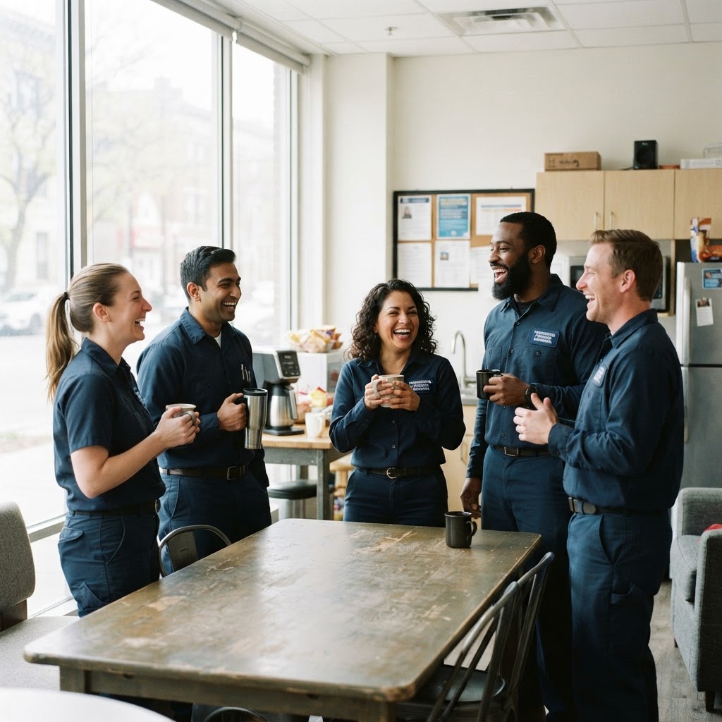 Sac Val Plumbing team in the break room