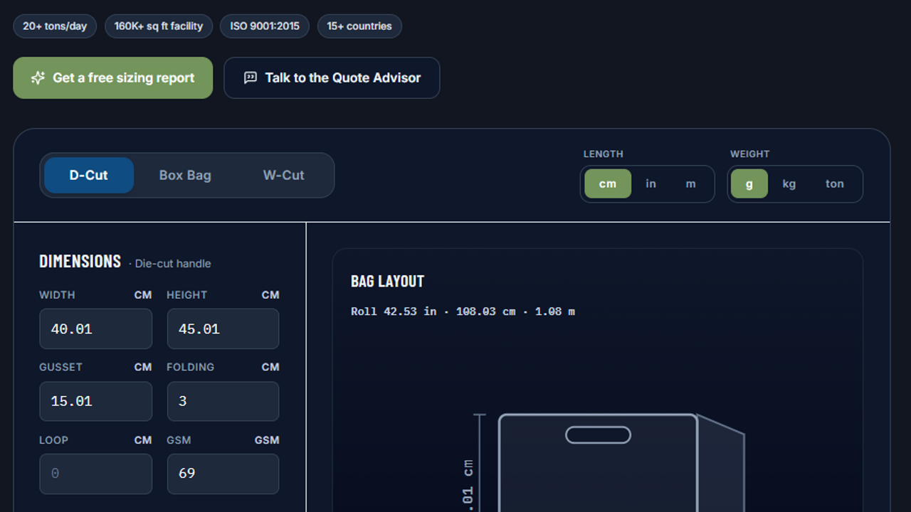 BagSizer template preview