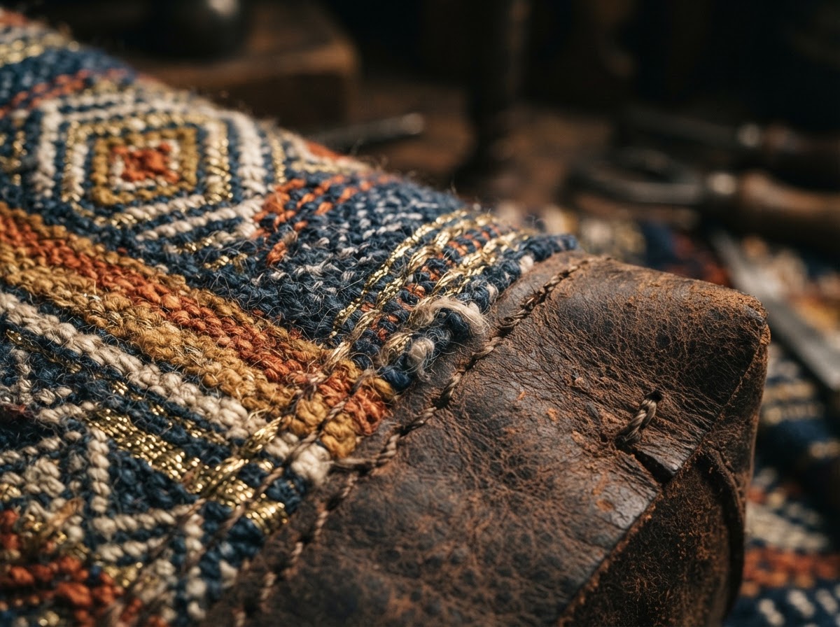 African textile weave and leather grain