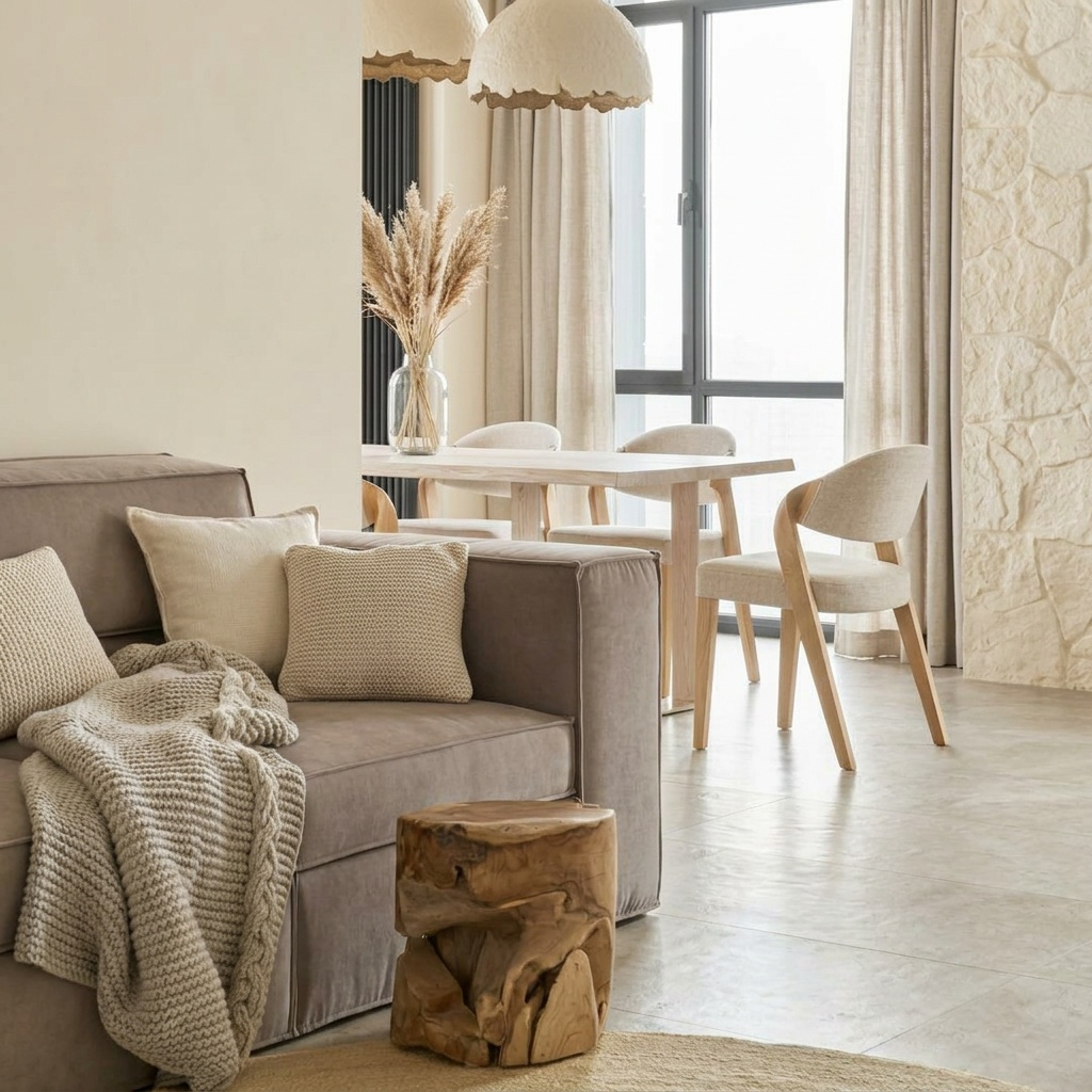 Uitnodigende, comfortabele zetel in een lichte en warme woonkamer