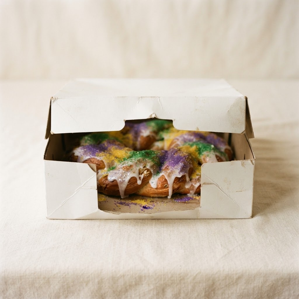 A flimsy cardboard cake box