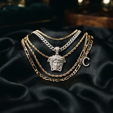 Elegant layered gold chains with iced out diamond pendant