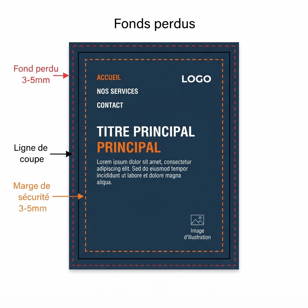 Schéma des fonds perdus et marges de sécurité pour la découpe