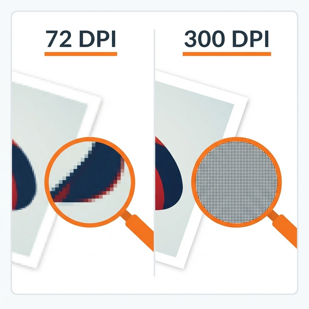 Comparaison entre 72 DPI (flou) et 300 DPI (net) pour l'impression