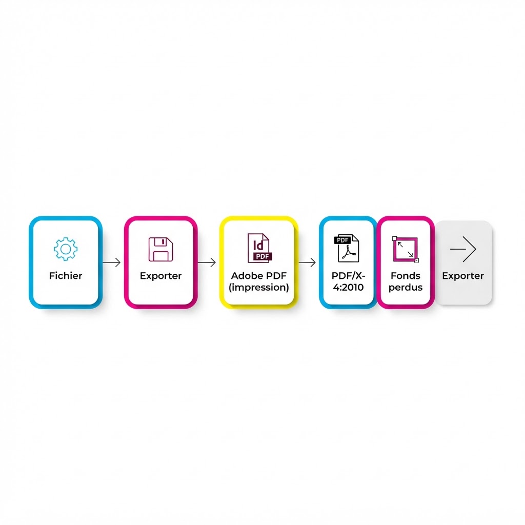 Flowchart des étapes d'export d'un PDF/X depuis Adobe InDesign