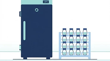 Simple diagram showing proper cold storage of a peptide vial