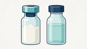 Simple diagram showing a peptide powder vial next to a liquid vial before mixing