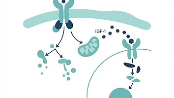 Simple diagram showing the growth hormone and IGF-1 pathway in the body