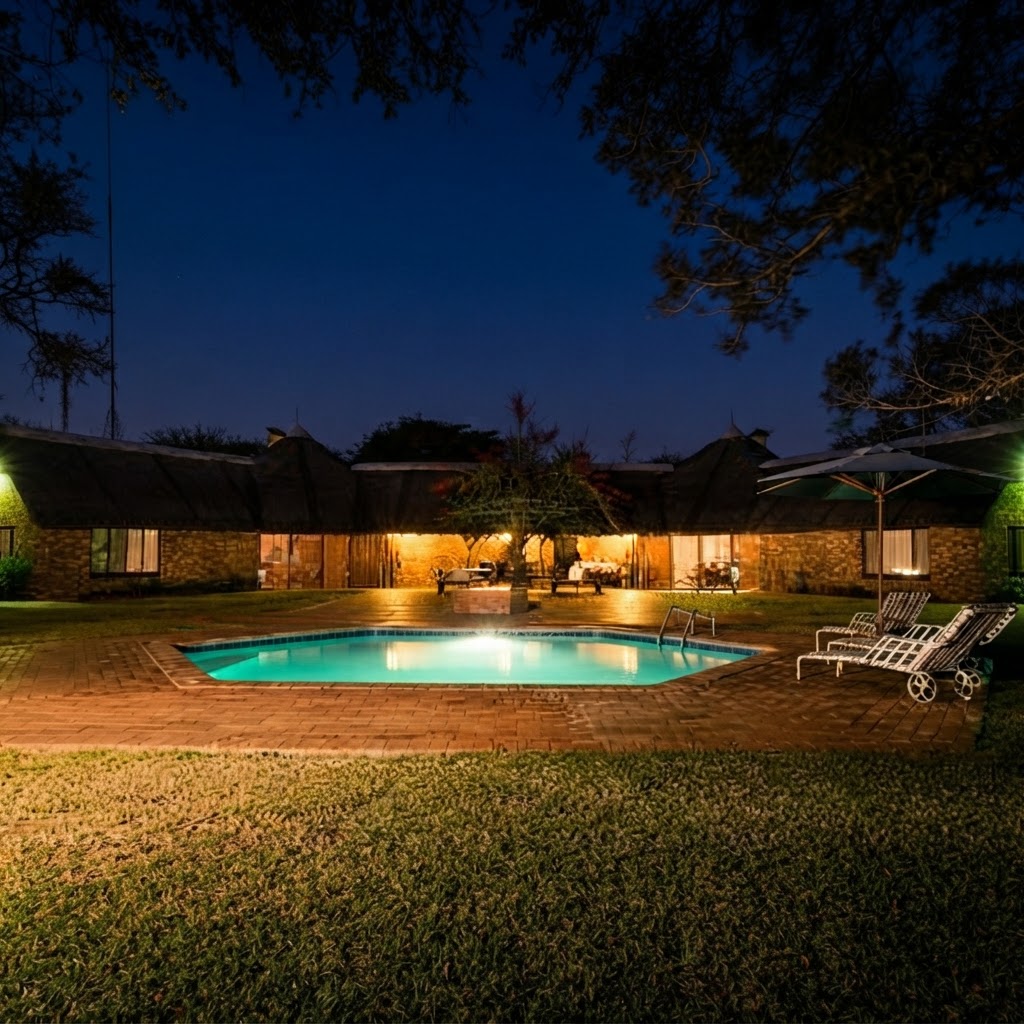 Loodswaai Game Ranch lodge at golden hour