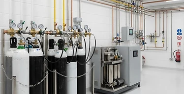 Medical Gas Pipeline System — Medical gas pipeline manifold room with oxygen plant and pipe headers