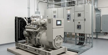 Hospital Backup Generator (250kVA) — Hospital standby diesel generator with electrical distribution panels in a plant room
