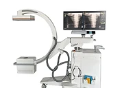 5kW Flat-Panel Detector Mobile C-Arm X-Ray Machine XRY-500C — Digital radiography X-ray machine with wall stand in a radiography room