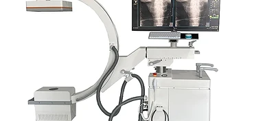 Wincom XRY-500C 5kW mobile C-arm X-ray machine with flat-panel detector, workstation monitor, keyboard and foot pedal