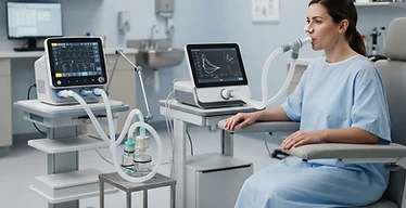 BYOND ResGuard Non-Invasive Ventilator — Spirometry equipment and mechanical ventilator in a pulmonary function laboratory