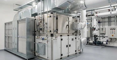 Clean Room HVAC System — Hospital HVAC plant room with air handling units, HEPA filtration and clean air ducting