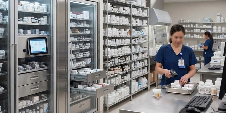 Pharmacy Refrigerator — Hospital pharmacy automated dispensing cabinets and medication shelves