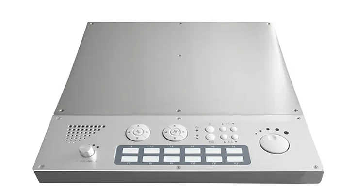 Wincom EMG System 6600B acquisition console with silver control panel, function keys, navigation pads and trackball