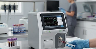 Blood Gas Analyzer — Benchtop blood gas and electrolyte analyser in a point-of-care laboratory