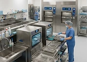 CSSD Tracking Software — Steam autoclave sterilisers and instrument washing area in a sterile services department
