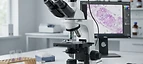 Light Microscope — Research laboratory binocular microscope with digital imaging camera and prepared slides