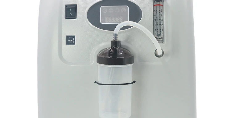 Hinor POCA06S-5L home oxygen concentrator (MSLZY42) with flowmeter, humidifier bottle, hour display and four caster wheels