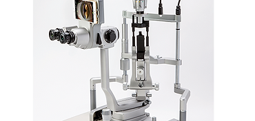 Marco iON digital imaging adapter mounted on a slit lamp biomicroscope with an iPhone displaying a live magnified eye image